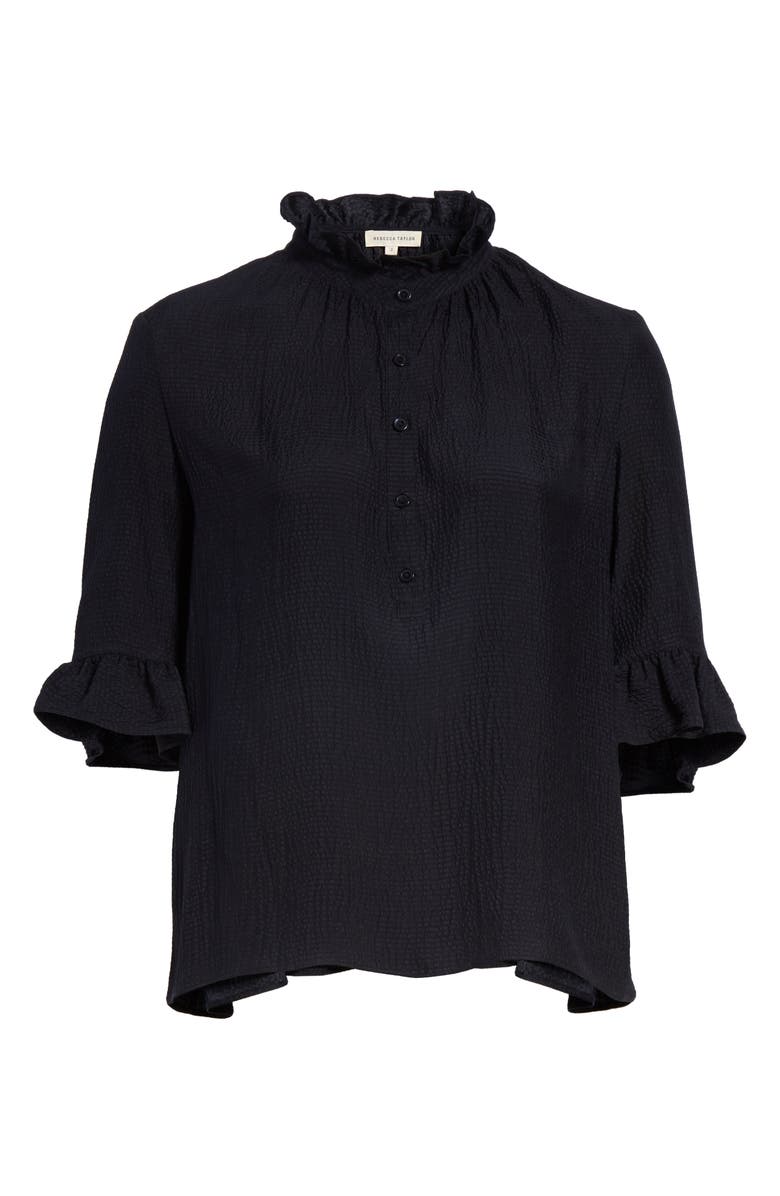 Rebecca Taylor Hammered Silk Ruffle Blouse, Alternate, color, 
