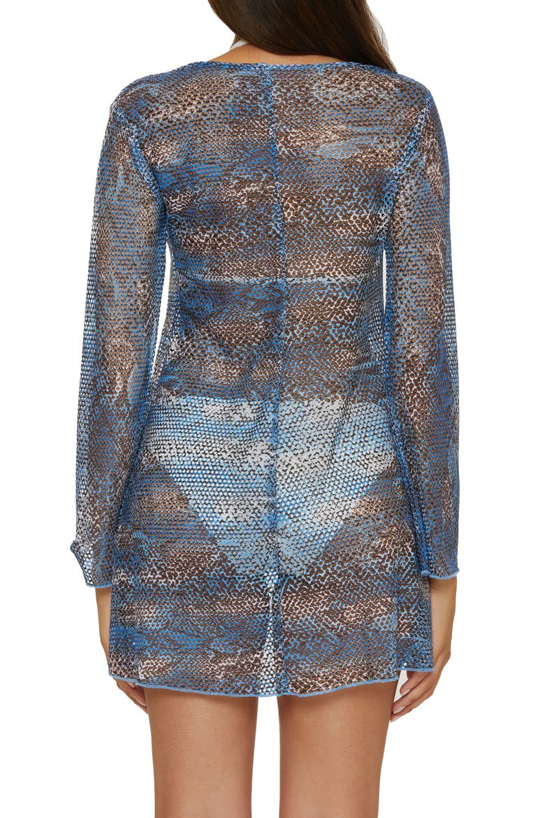 Tie Front Long Sleeve Sheer Mesh Cover-Up, Alternate, color, UNTAMED