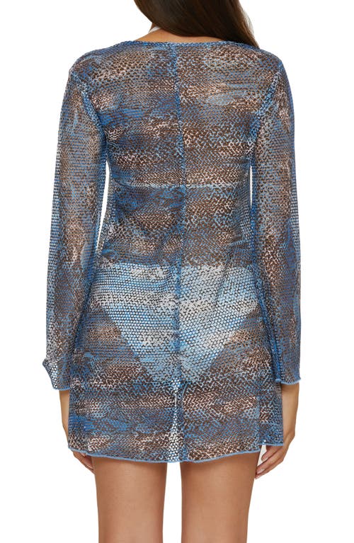 Becca Tie Front Long Sleeve Sheer Mesh Cover-up In Untamed