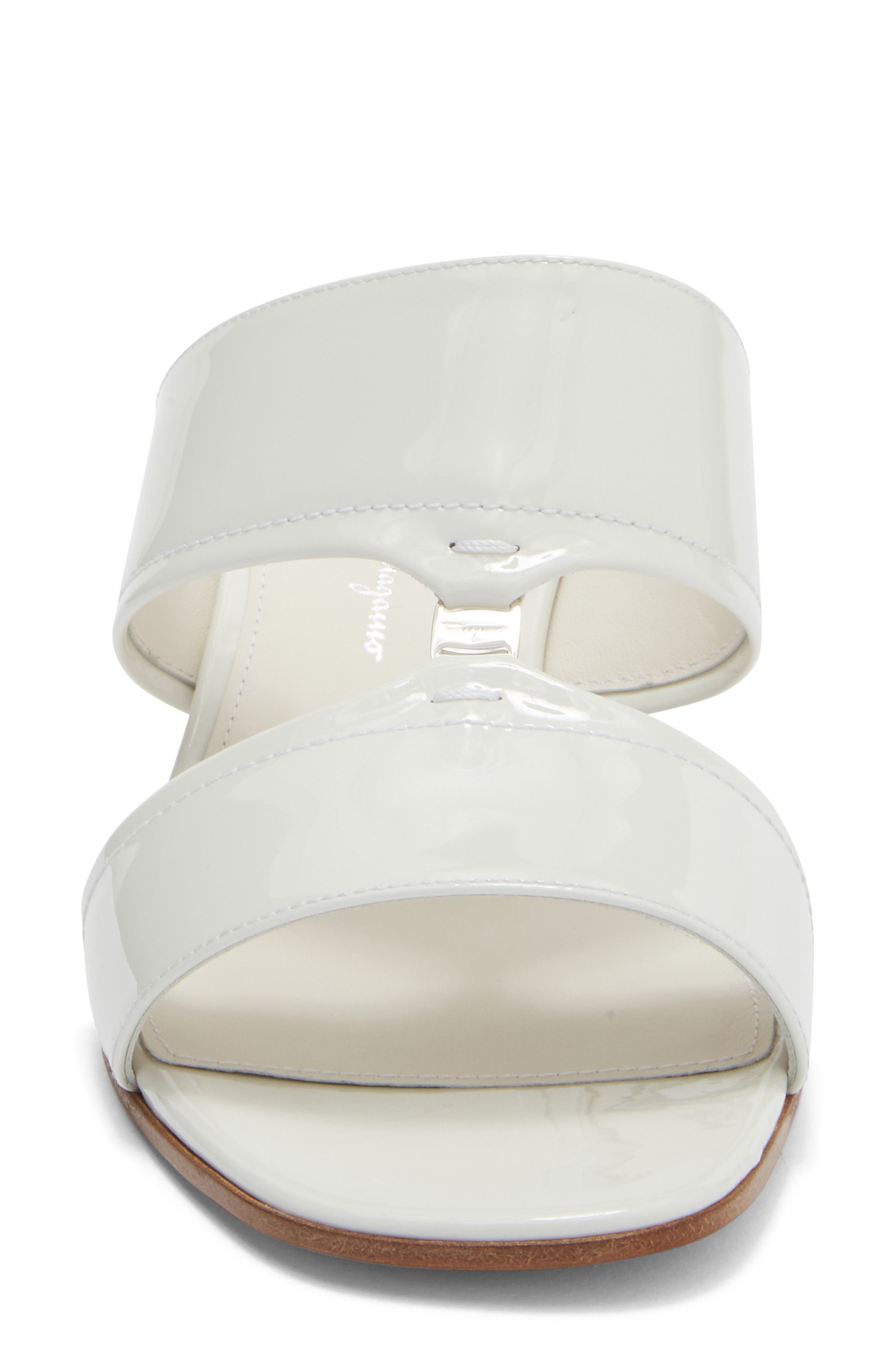 FERRAGAMO Tot 55 Patent Leather Slide Sandal, Alternate, color, White