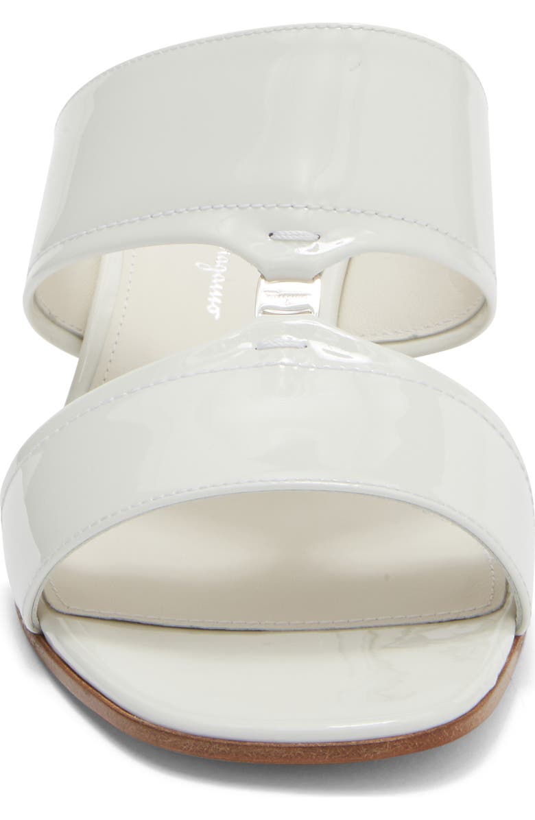 FERRAGAMO Tot 55 Patent Leather Slide Sandal, Alternate, color, White