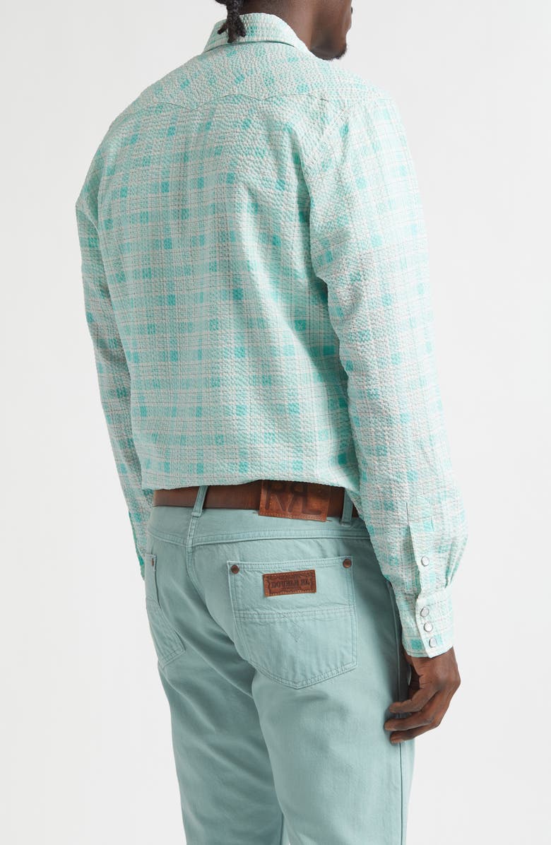 Double RL Slim Fit Plaid Seersucker Western Snap-Up Shirt, Alternate, color, Turquoise Multi -