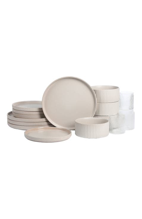 Haven Stoneware 16-Piece Dinnerare Set with Glasses