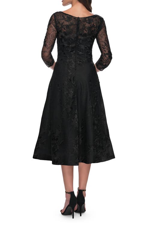 La Femme Stylish Tea Length Mother Of The Bride Dress With Sleeves In Black