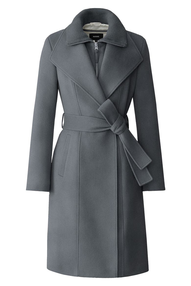 Norita Belted Double Face Wool Coat with Wool Blend Bib, Alternate, color, CARBON MIX