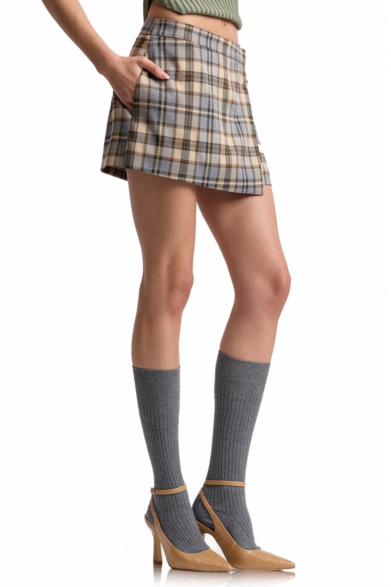 Safety Pin Plaid Mini Skort, Alternate, color, LT BROWN PLAID