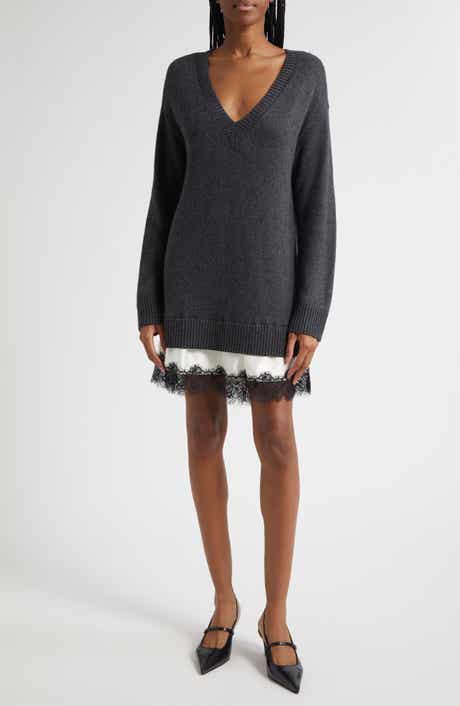 Cinq à Sept Simona Lace Trim Long Sleeve Sweater Dress