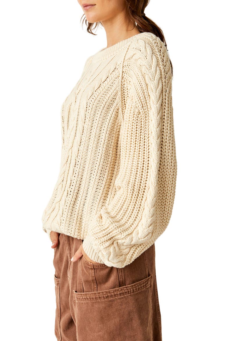 Frankie Cable Cotton Sweater, Alternate, color, IVORY