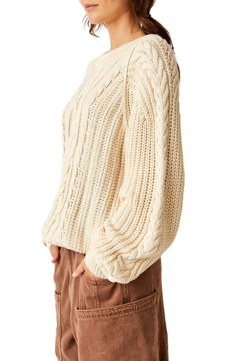 Free People Frankie Cable Cotton Sweater, Alternate, color, Ivory