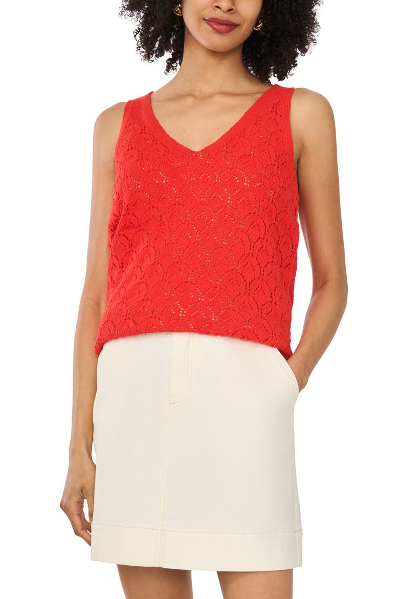 Cotton Blend Pointelle Tank, Main, color, LOBSTER RED