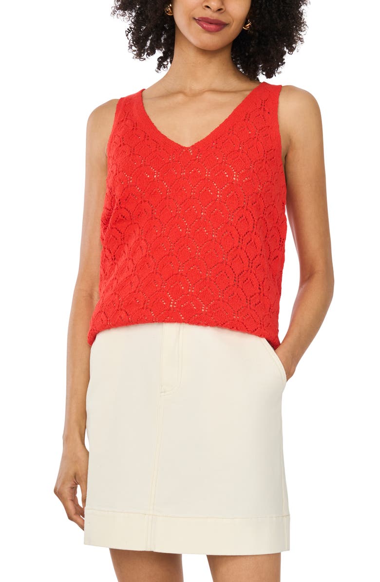 Vince Camuto Cotton Blend Pointelle Tank, Main, color, Lobster Red