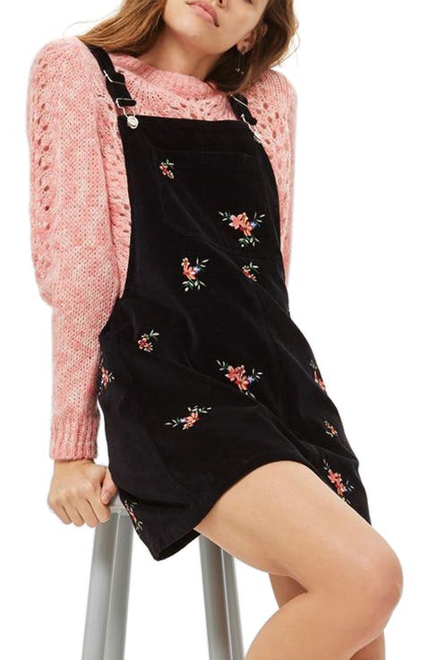 Embroidered Velvet Pinafore Dress (Petite)