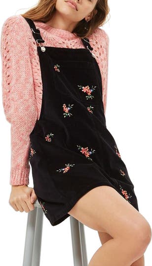 Topshop Embroidered Velvet Pinafore Dress | Nordstrom