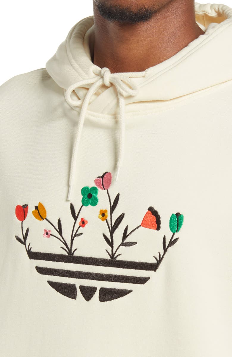 adidas Originals Embroidered Floral Trefoil Organic Cotton Graphic Hoodie, Alternate, color,