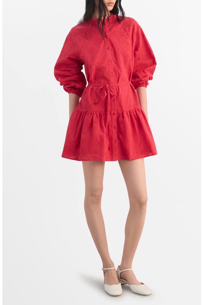 Embroidered Long Sleeve Cotton Shirtdress, Main, color, STRAWBERRY