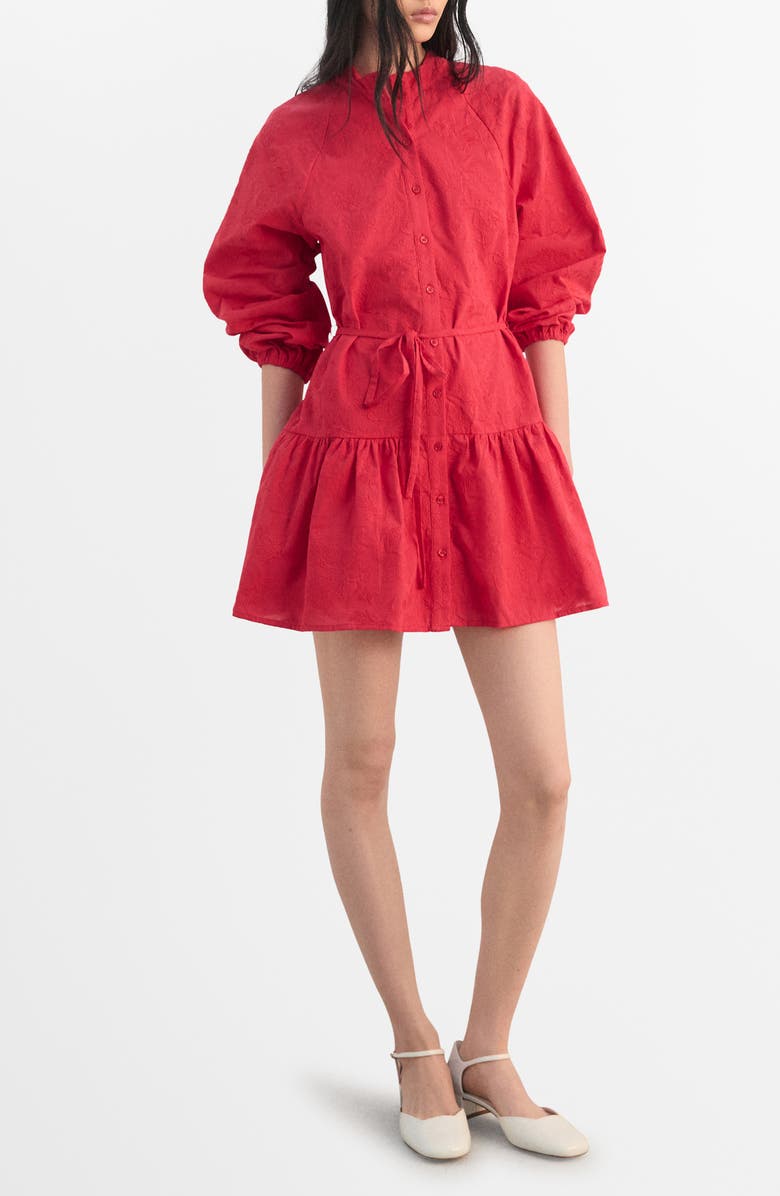 MANGO Embroidered Long Sleeve Cotton Shirtdress, Main, color, Strawberry