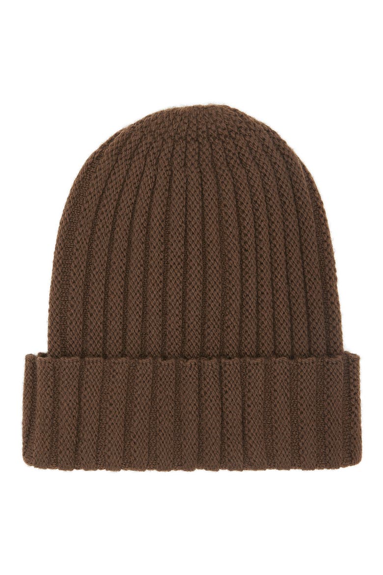 Stripe Cuff Ribbed Wool Beanie, Alternate, color, BRIDLE BROWN