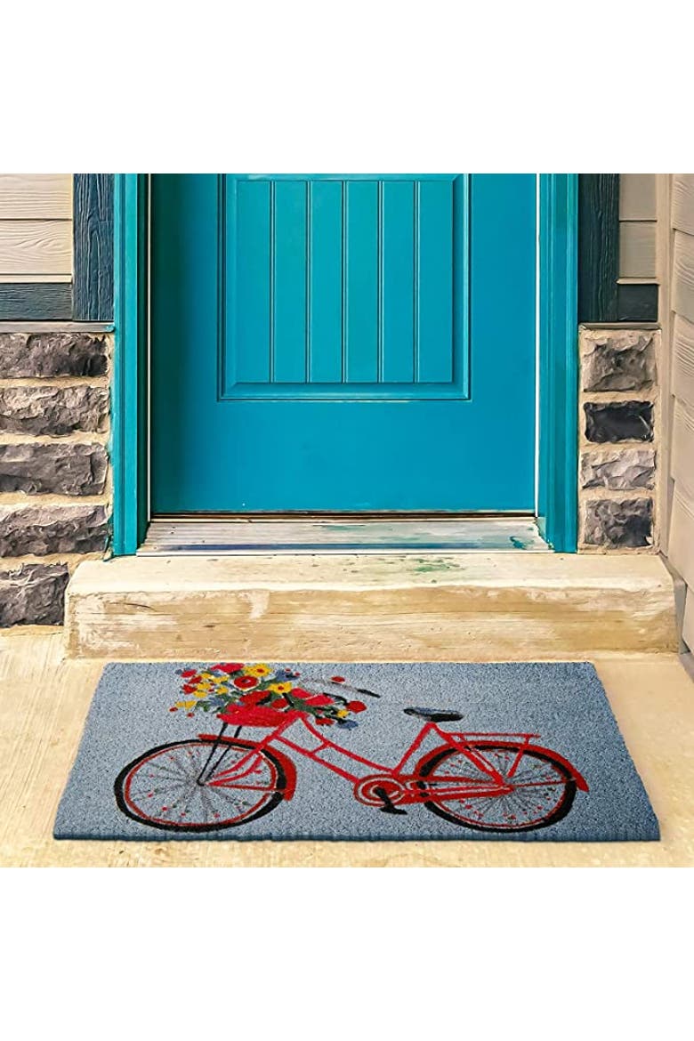 Bike Rider Coir Rectangle Indoor Outdoor Doormat Blue, Alternate, color, Blue