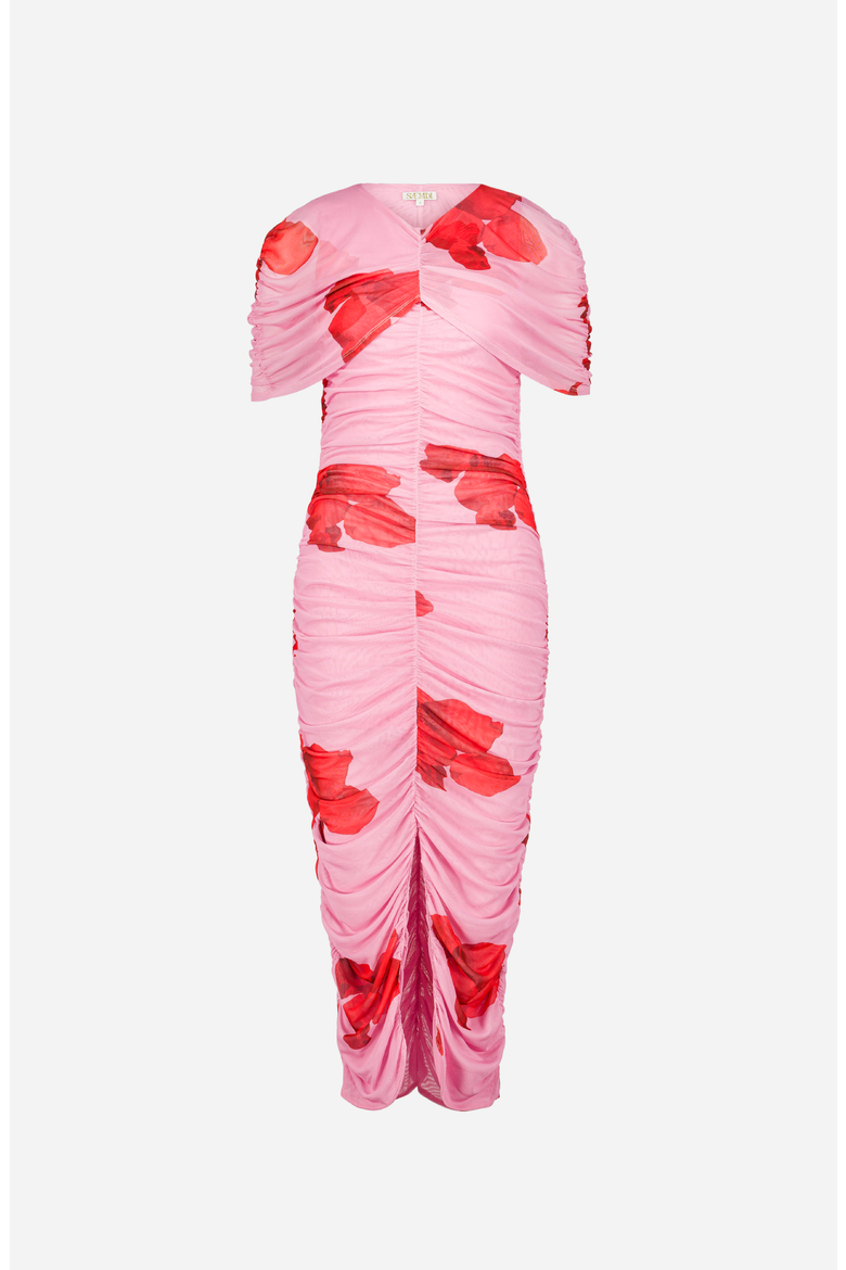 Draped Floral Midi Dress, Main, color, Pink Floral
