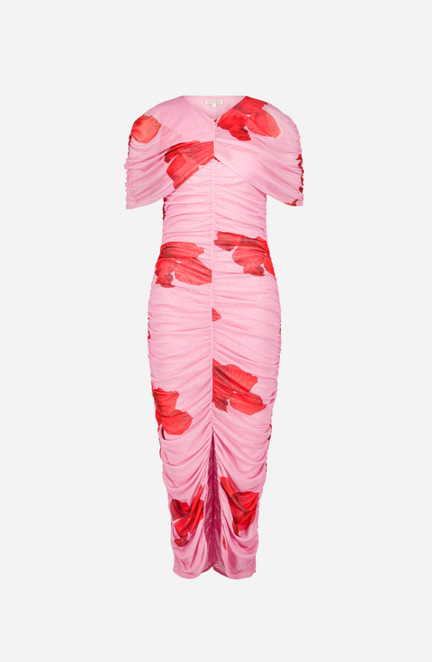 Draped Floral Midi Dress