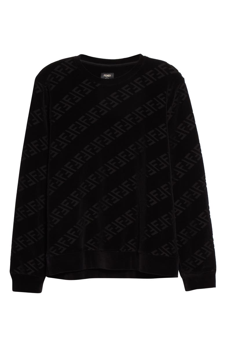Fendi FF Logo Velvet Sweatshirt, Alternate, color, 
