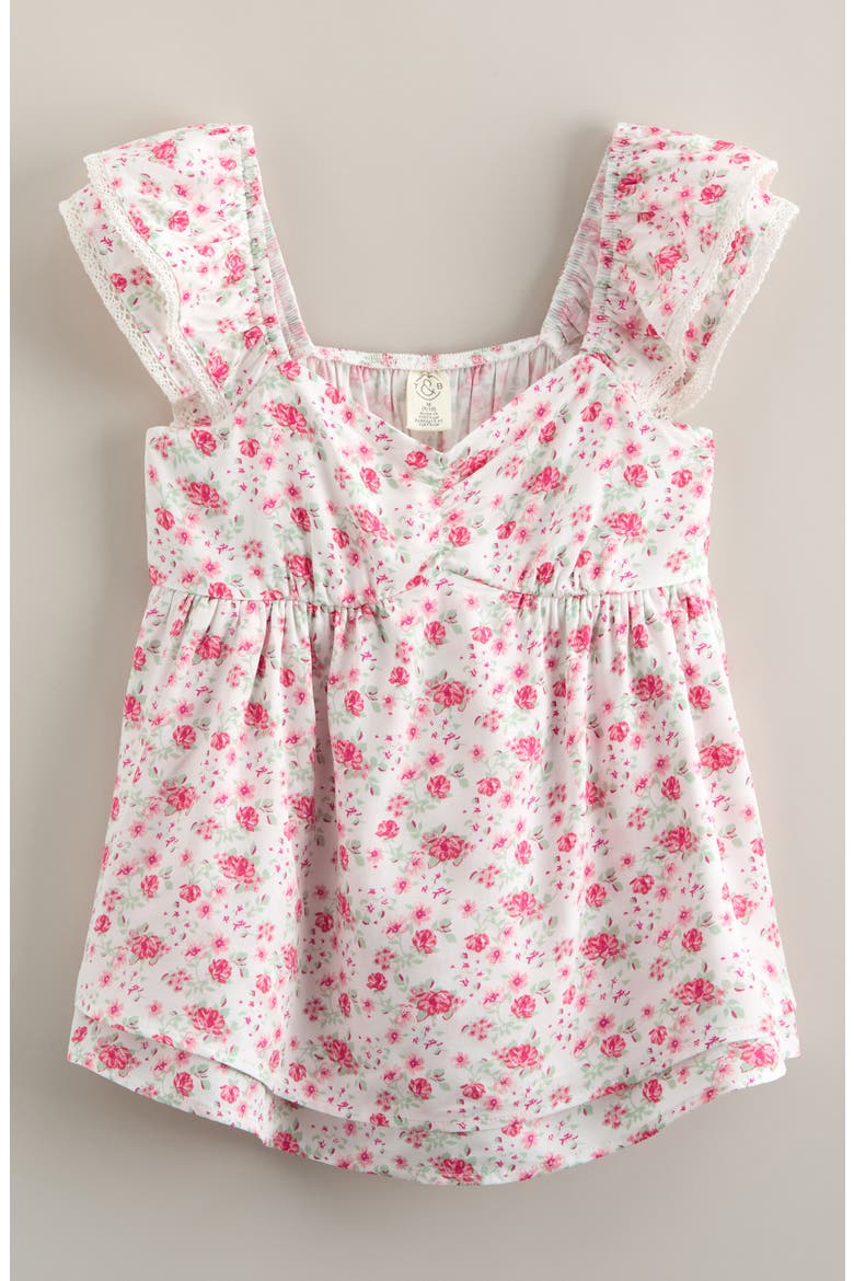 Kids' Ditsy Floral Ruffle Sleeve Top, Main, color, IVORY- PINK WILD GARDEN