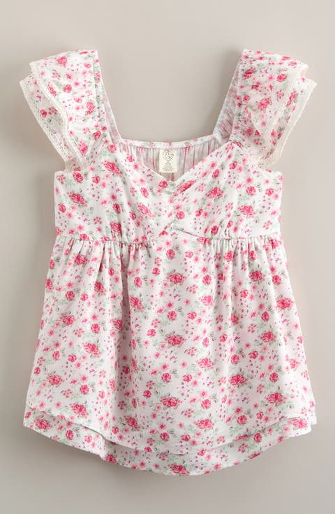Kids' Ditsy Floral Ruffle Sleeve Top (Big Kid)