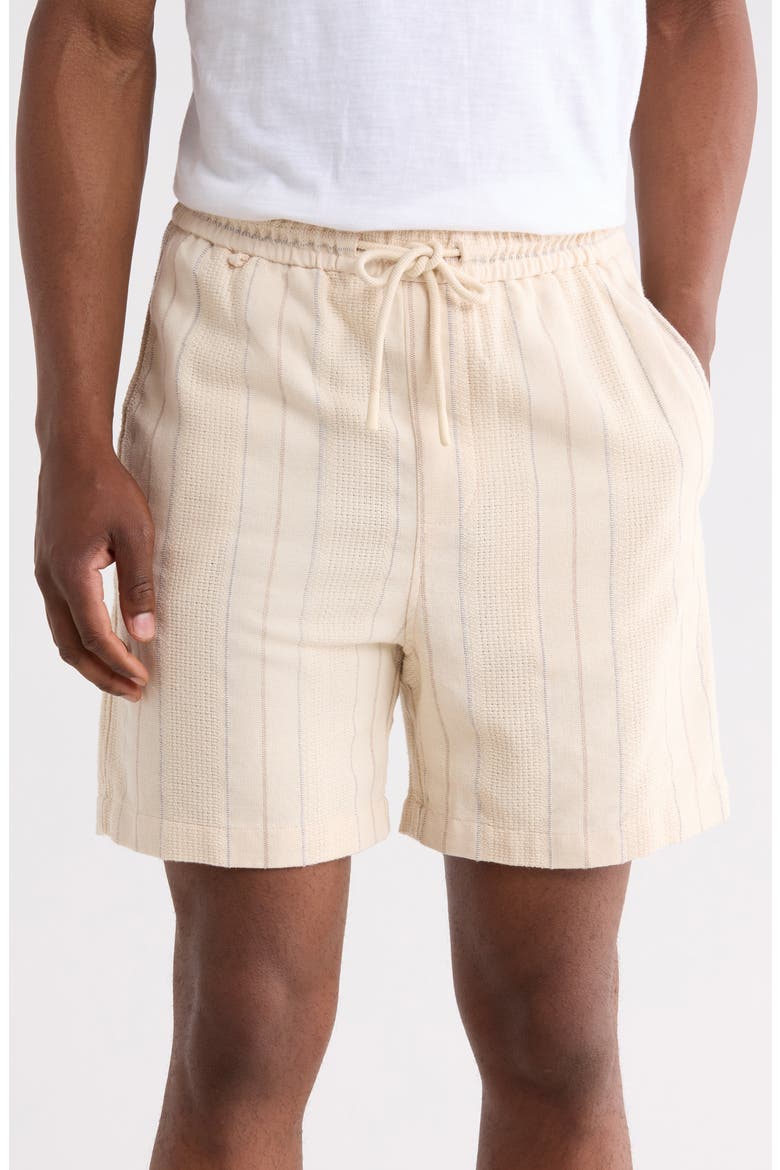 Vertical Stripe Texture Drawstring Shorts, Main, color, CREAM
