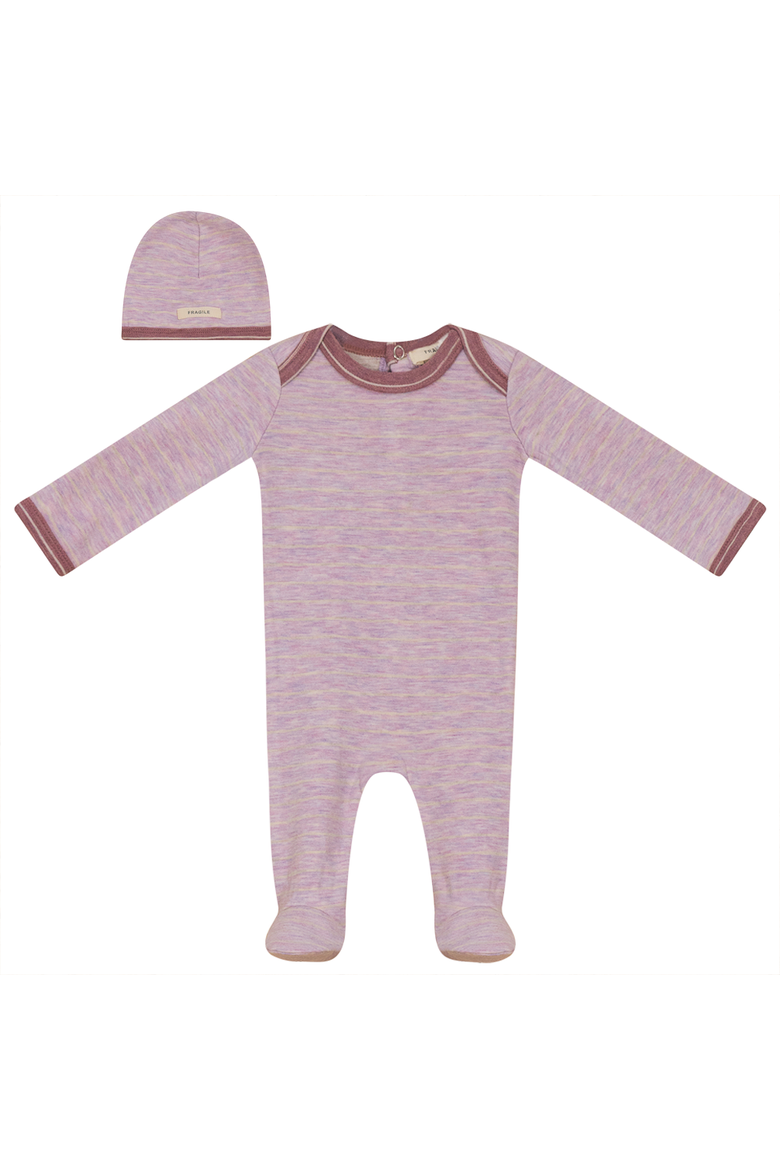 Stripe Stretch Knit Romper & Hat Set, Main, color, Mauve