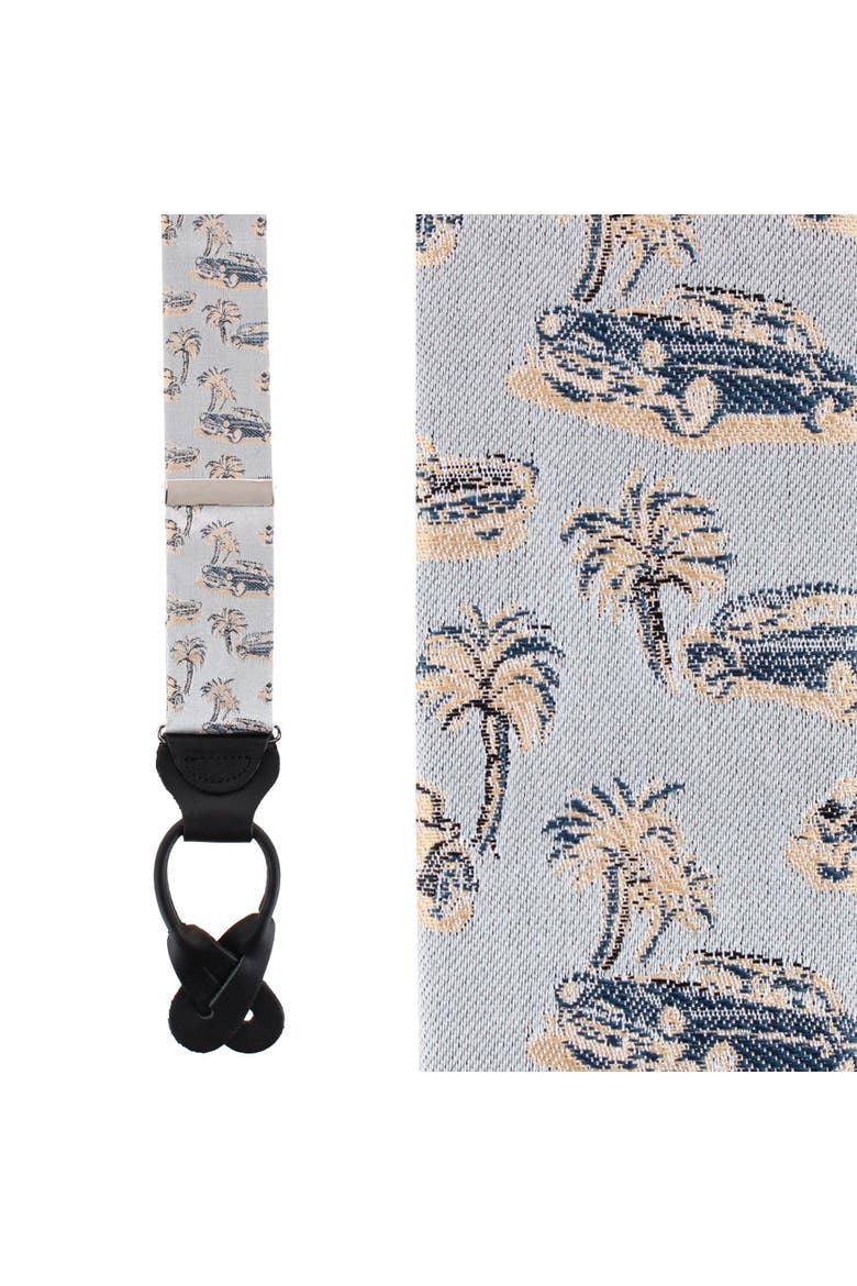 Summer Cruise Nights Silk Novelty Button End Suspenders, Main, color, Silver