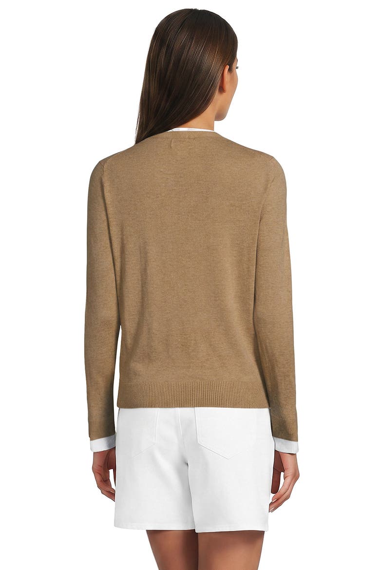 Double Trim Cotton V Neck Cardigan Sweater, Alternate, color, Vicuna Heather/White