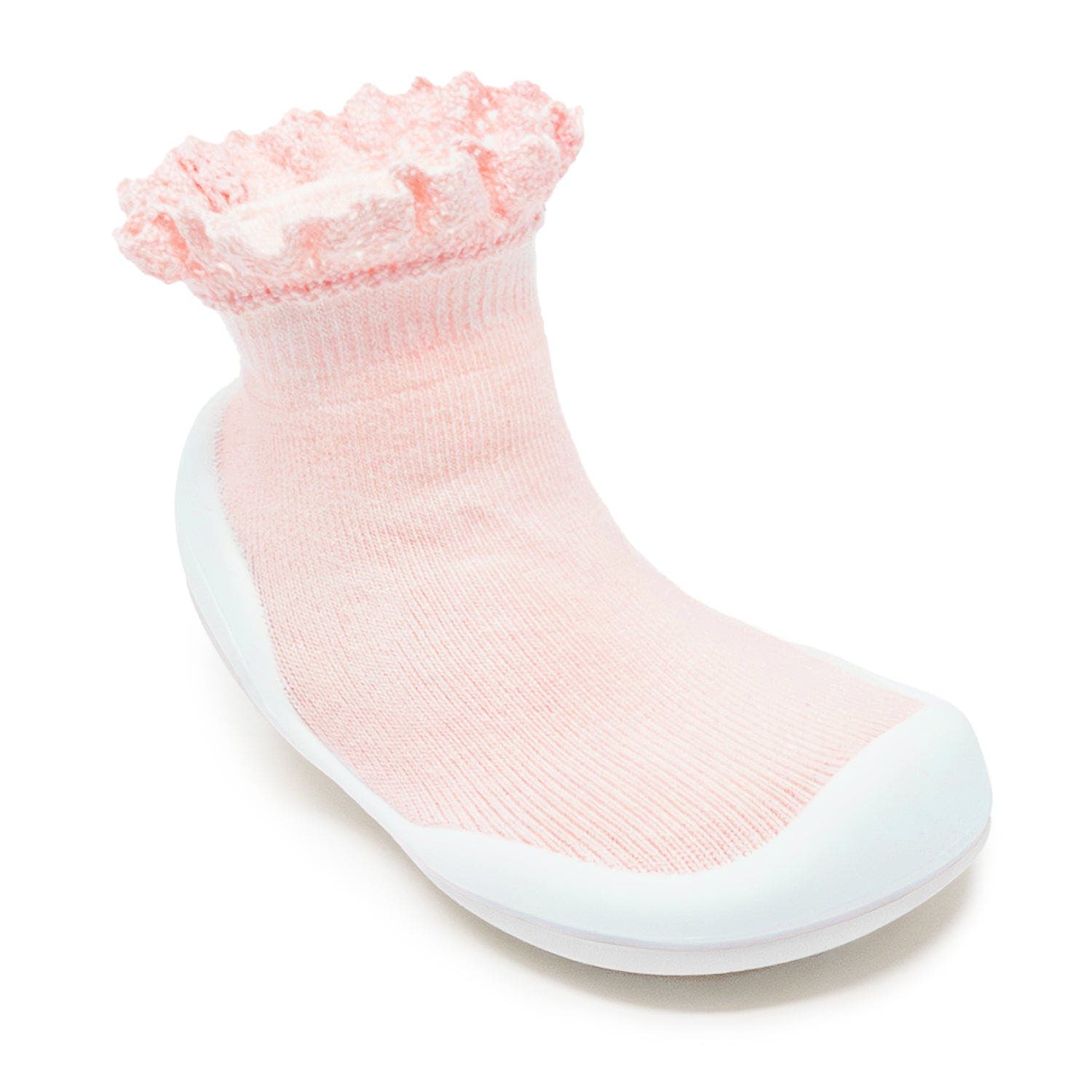Toddler Girl Sock Shoes Lace Trim, Alternate, color, Baby Pink