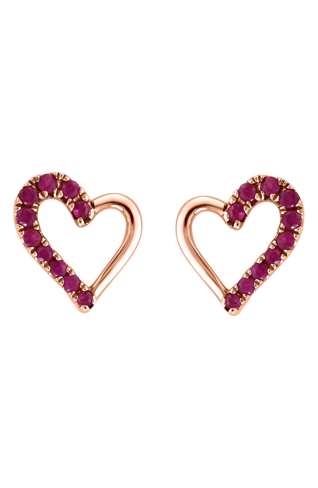 EFFY 14K Rose Gold Ruby Heart Stud Earrings - 0.16 ctw