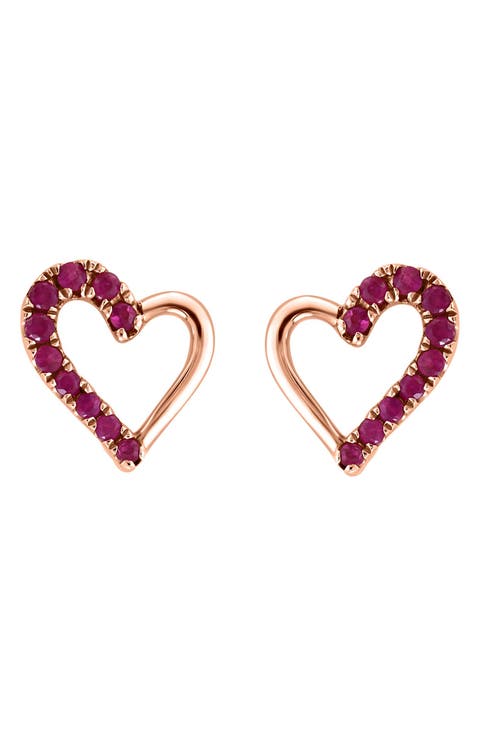 14K Rose Gold Ruby Heart Stud Earrings - 0.16 ctw