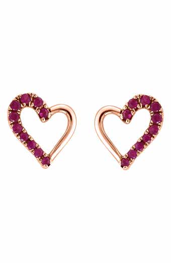 EFFY 14K Rose Gold Ruby Heart Stud Earrings - 0.16 ctw