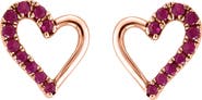 EFFY 14K Rose Gold Ruby Heart Stud Earrings - 0.16 ctw