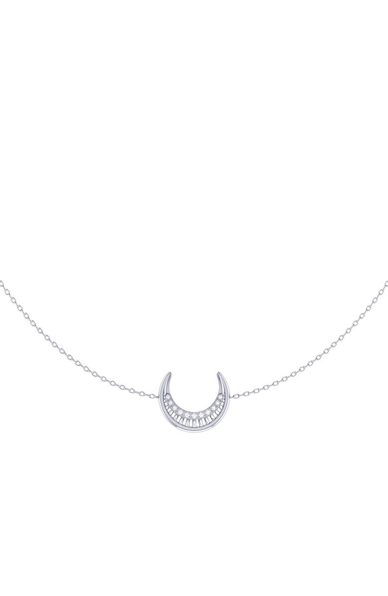 LuvMyJewelry Midnight Crescent Layered Sterling Silver Diamond Necklace, Alternate, color, 