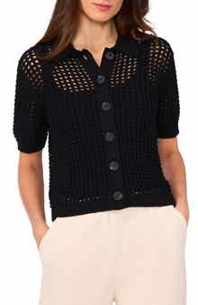 Halogen® Openwork Short Sleeve Cardigan