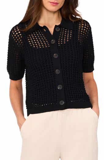 Halogen® Openwork Short Sleeve Cardigan