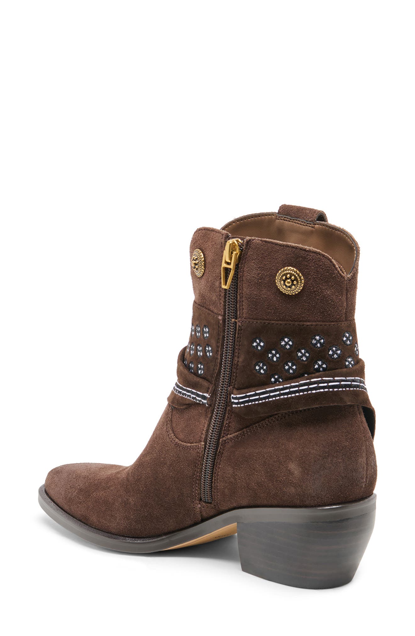 Mekala Embroidered Bootie, Alternate, color, DARK BROWN SUEDE