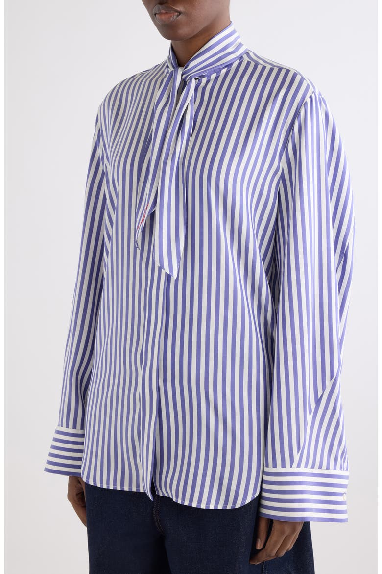 Tie Neck Silk Striped Shirt, Alternate, color, ELECTRIC BLUE/ WHITE