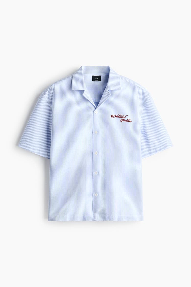 Relaxed-fit Embroidered-motif Cotton Resort Shirt, Alternate, color, Light blue