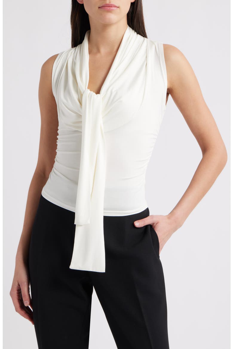 Rani Ruched Tie Neck Sleeveless Top, Main, color, WHITE