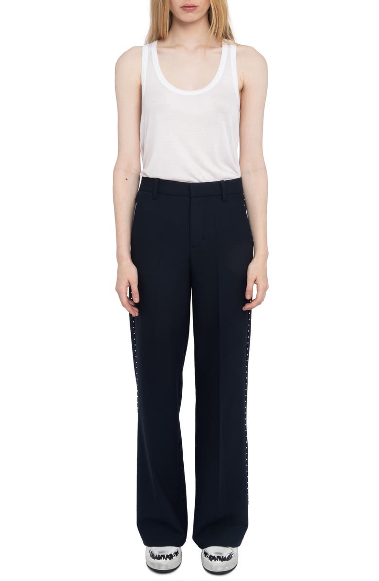 Zadig & Voltaire Panol Tailleur Strass Rhinestone Wide Leg Pants, Alternate, color,