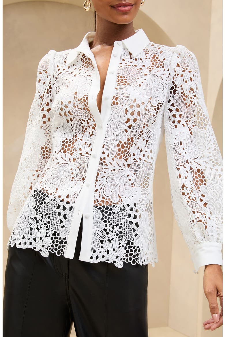 Lace Button-Up Shirt, Alternate, color, WHITE