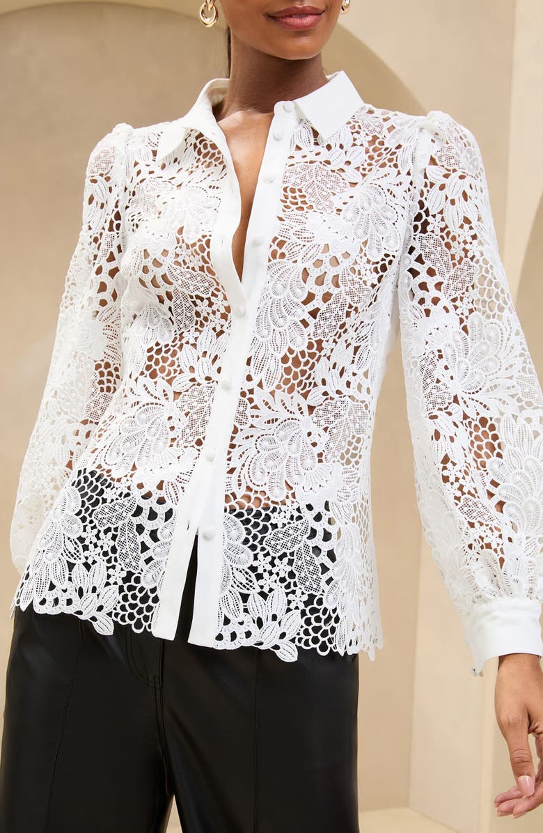 Lipsy Lace Button-Up Shirt, Alternate, color,