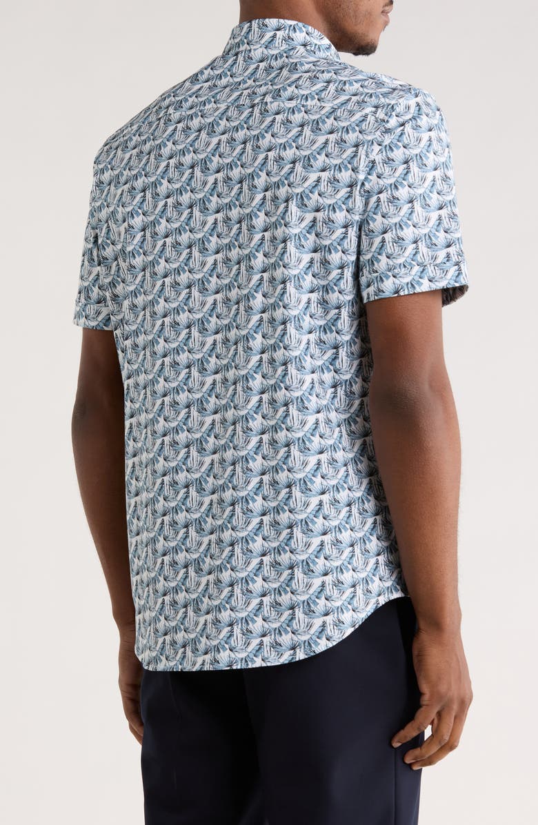 Bugatchi Short Sleeve Woven Button-Up Shirt, Alternate, color, Dusty Blue