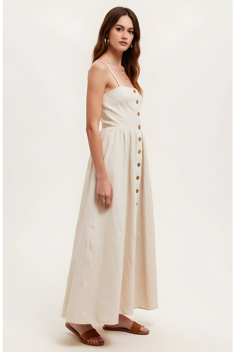 Button Front Midi Dress with Spaghetti Straps and Side Pockets, Alternate, color, Ivory