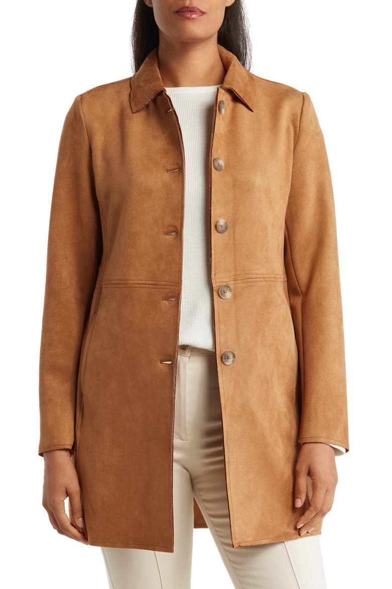 Faux Suede Car Coat, Main, color, TOBACCO