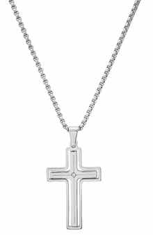 HMY JEWELRY Men's Stainless Steel Crystal Cross Pendant Necklace